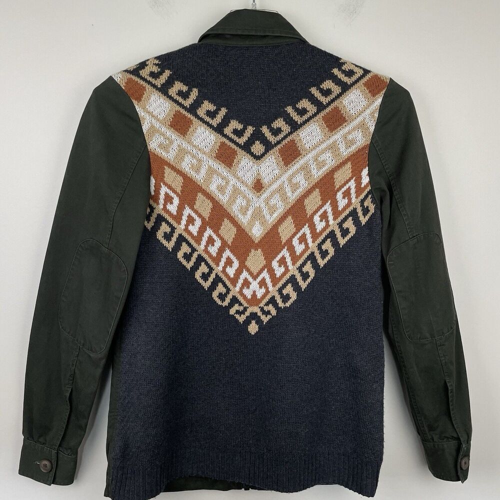 Anthropologie Left On Houston Utility Jacket Size XS Green w Aztec Knit Back
